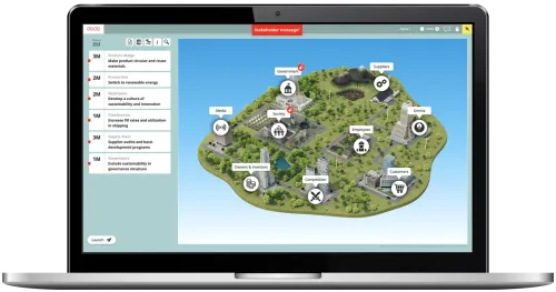 Laptop showing CELEMI Sustainability™ business simulation