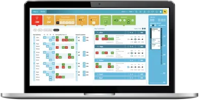 Laptop with CELEMI Enterprise business simulation displayed on screen
