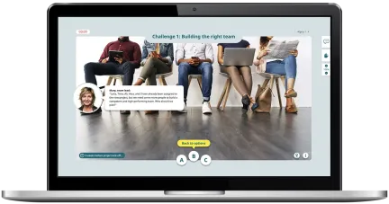 Agile mindset training. Laptop with CELEMI Agile Move™ business simulation