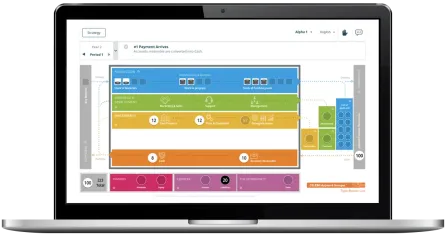 Laptop with CELEMI Apples and Oranges™ Triple Bottom Line business simulation