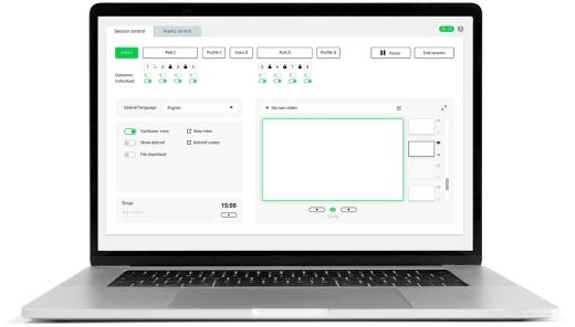 Celemi Learning Space™ dashboard with facilitator view on a laptop